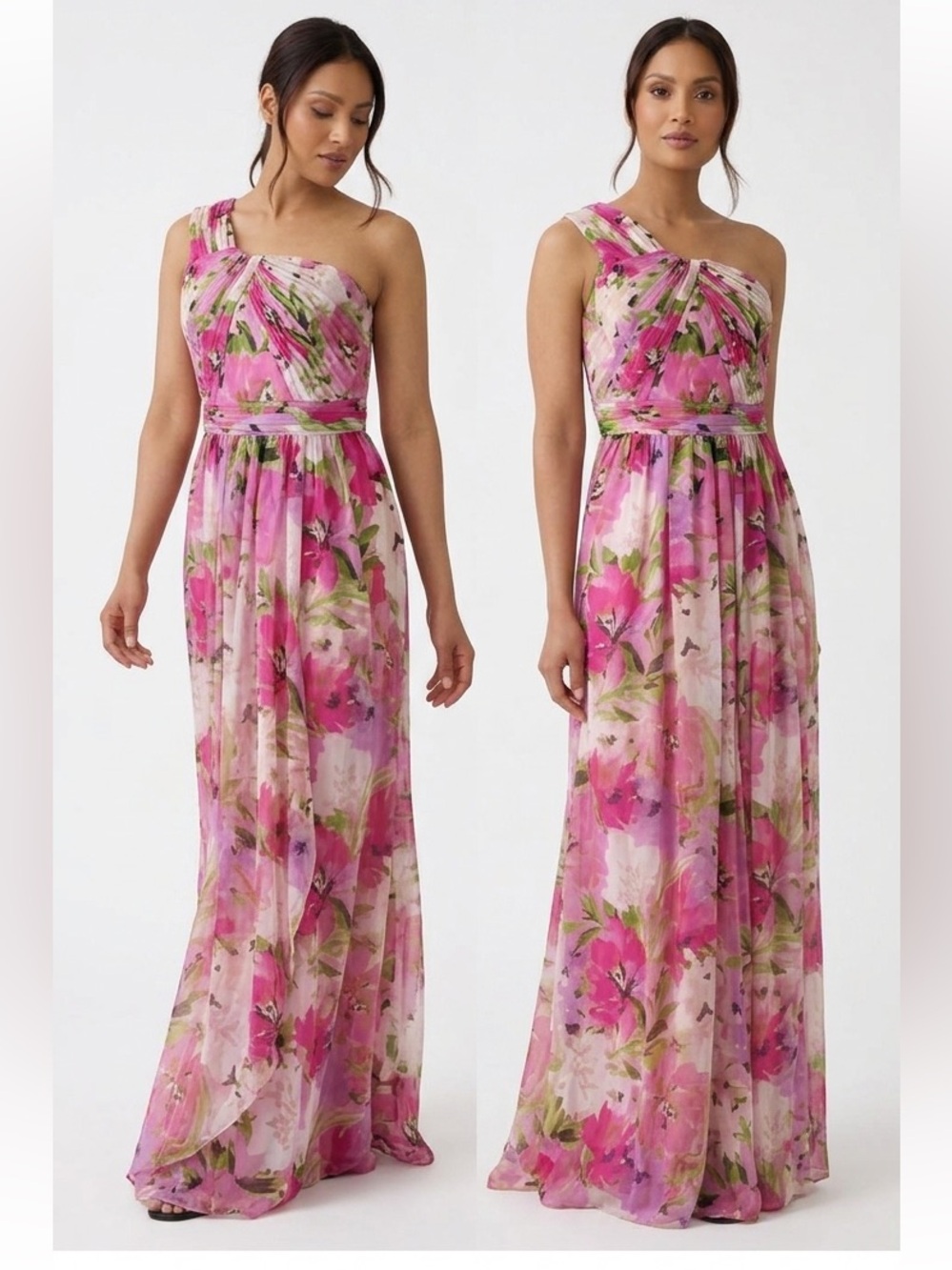 Adrianna Papell Floral Pleated hun Off-The-Shoulder Maxi Dress Size 10
